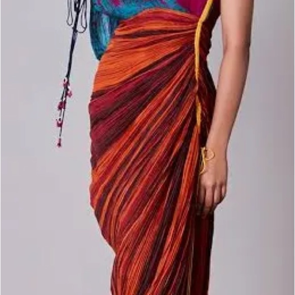 Saaksha & Kinni Vibrant Multicolor Draped Dress | XXL | NWT